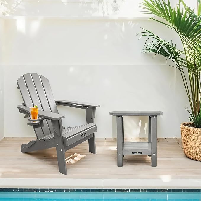 Folding Adirondack Chair, All-Weather HDPE Patio Chair with Cup Holder - Photo 2