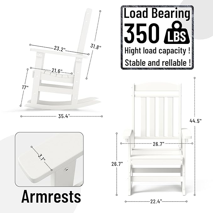 Outdoor Rocking Chairs Set of 6, Oversized High Back Patio Rocking Chairs, All Weather Porch Rocking Chairs for Outside. White