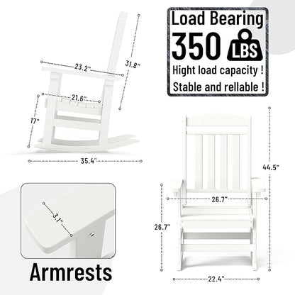 Outdoor Rocking Chairs Set of 6, Oversized High Back Patio Rocking Chairs, All Weather Porch Rocking Chairs for Outside. White
