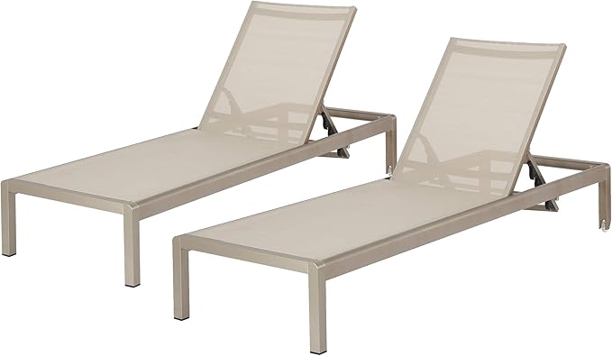 Christopher Knight Home Outdoor Aluminum Chaise Lounge, Set of 2, Grey