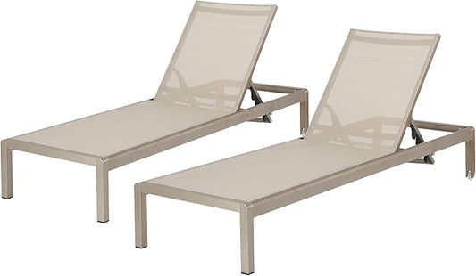 Christopher Knight Home Outdoor Aluminum Chaise Lounge, Set of 2, Grey