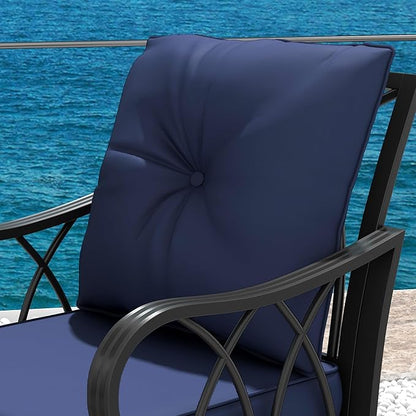 Outsunny 2 Piece Outdoor Wicker Rocking Chairs with Padded Cushions, Aluminum Furniture Rattan Porch Rocker Chairs w/Armrest for Garden, Patio, and Backyard, Blue