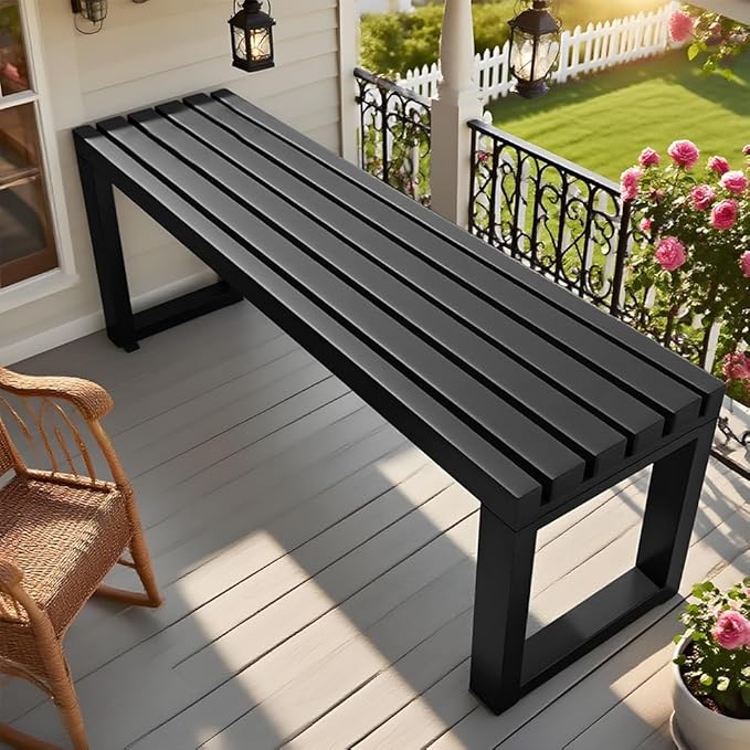 2-Person Garden Bench Seat Outdoor Benches Metal Park Bench Patio Seat 3.3ft 3.9ft 4.9ft 5.9ft Weather Resistance Backless Front Porch Chair Easy Installation(Black,4.9ft)