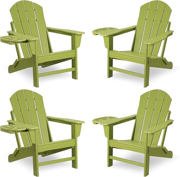 FOOWIN Folding Adirondack Chair Set of 4, HDPE Adirondack Chairs with Cup Holder - Photo 1