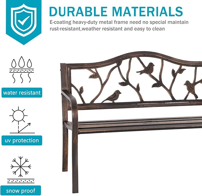 MFSTUDIO Outdoor Metal Bench Set of 2, 50" Outdoor Garden Bench - Photo 6