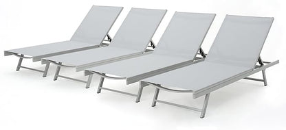 Christopher Knight Home Salton Outdoor Mesh Loungers with Aluminum Frame, 4-Pcs Set, Grey / Dark Grey