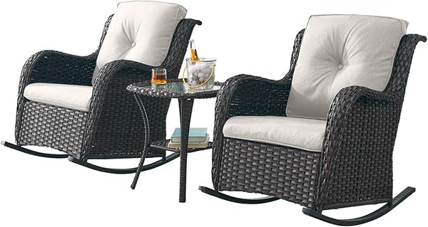 Rilyson Patio Chairs Outdoor Rocking Chair - 3 Piece Wicker Patio Bistro Set Rattan Patio Furniture Rocker Chairs and - Photo 1