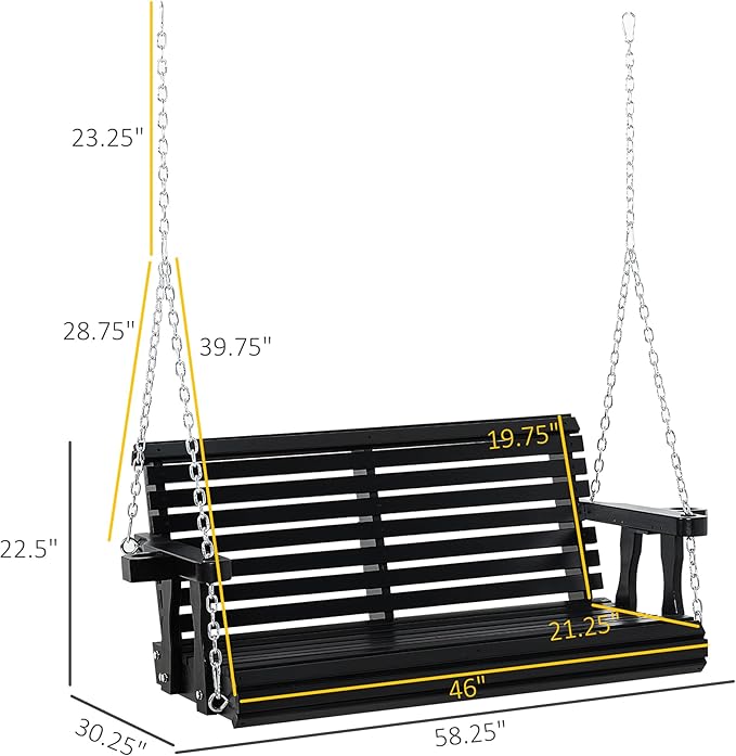 Outsunny Porch Swing with Chains and Cupholders, 2 Person Wooden Patio Swing Chair, 440 lbs. Weight Capacity, for Garden - Photo 7