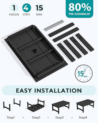 SERWALL HDPE Patio Coffee Table for Balcony, Deck, Black