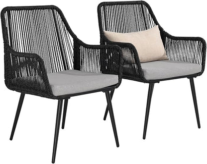 Patio Dining Chairs Outdoor Dining Chairs Set of 2, Woven Twisted Wicker Rattan Chair with Armrest and Cushion, Modern Indoor Outdoor Seating for Garden, Lawn, Backyard, Black