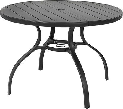 NUU GARDEN 41" Round Metal Outdoor Patio Dining Table for 4, All-Weather Slatted Outdoor Table with 1.57" Umbrella Hole and Adjustable Feet for Lawn Garden Backyard, Black