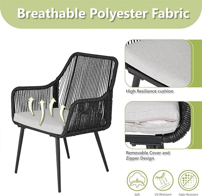 Patio Dining Chairs Outdoor Dining Chairs with Armrest and Cushion Set of 4, All-Weather Woven Twisted Wicker Rattan Chair, Modern Indoor Outdoor Seating for Garden, Lawn, Backyard, Black