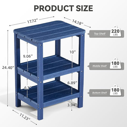 3 Tier Outdoor Side Table Adirondack Side Table HDPE End Table Patio Side Table Rectangle Tables for Outdoor Backyard Garden Balcony (Retro, Blue)