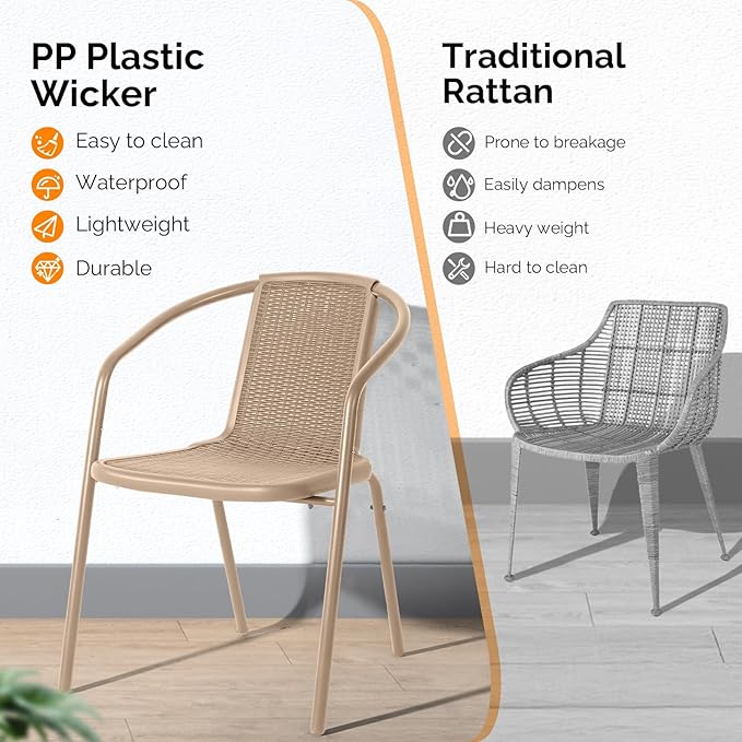 VINGLI Plastic Stackable Patio Chairs, Set of 4, Champagne