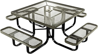COATEDOUTDOORFURNITURE Heavy-Duty Portable Outdoor Kids Table with Umbrella Hole, Expanded Metal Kids Picnic Table, Commercial-Grade, Made in America (46 in, Square, Childrens, Textured Gold Vein)