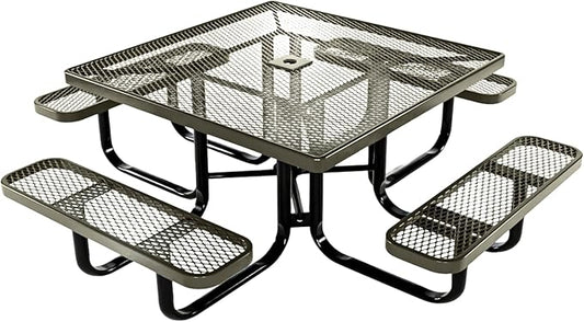 COATEDOUTDOORFURNITURE Heavy-Duty Portable Outdoor Kids Table with Umbrella Hole, Expanded Metal Kids Picnic Table, Commercial-Grade, Made in America (46 in, Square, Childrens, Textured Gold Vein)