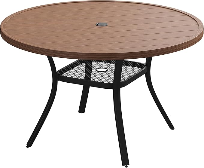 Patio Dining Table for 4-6, Round Metal Outdoor Table with 1.57" Umbrella Hole - Photo 1