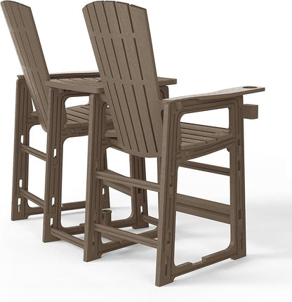 WestinTrends Azura Outdoor Tall Adirondack Chairs with Connecting Table Tray (Set of 2), Weathered Wood