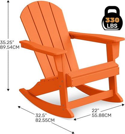Costaelm Outdoor Adirondack Chair, All Weather Resistant Classic Balcony Chair and Fire Pit Chairs, Adirondack Plastic Outdoor Porch Furniture Rocking Chair High Back HDPE Poly Lumber, Orange