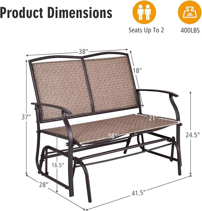 Byroce 2-Person Patio Outdoor Glider Bench, Double Swing Loveseat Rocker with Heavy Duty Metal Frame, 400 LBS, Rocking Chair for Backyard, Balcony, Garden, Poolside, Deck, Front Porch (Brown)
