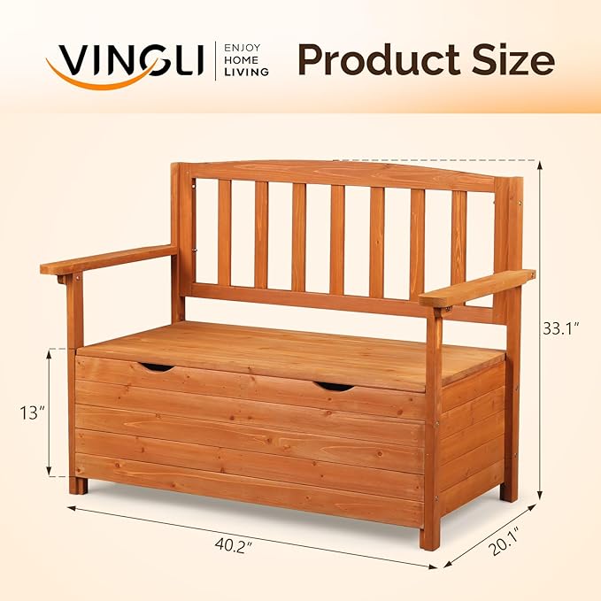 VINGLI Outdoor Storage Bench, Large Wood Deck Box with Seating, Weatherproof Outdoor Bench with Storage Loveseat - Photo 3