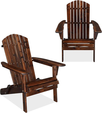 2Pcs Outdoor Lawn Chair,Folding Wooden Adirondack Lounger Chair,Weather Resistant Patio Adirondack Chairs,Fire Pit Chairs,with Backrest,for Outside Balcony Yard Garden Pool Deck Backyard (Natural)