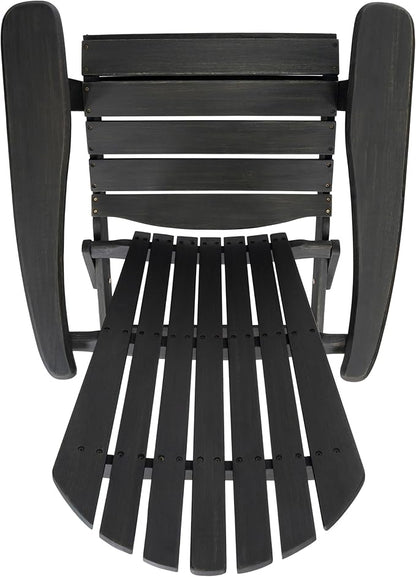 Folding Adirondack Chair, Outdoor Dark Gray Adirondack Chairs with Wood Texture, Acacia Wood Fire Pit Chairs, All Weather, for Deck Backyard Patio Outdoor Garden