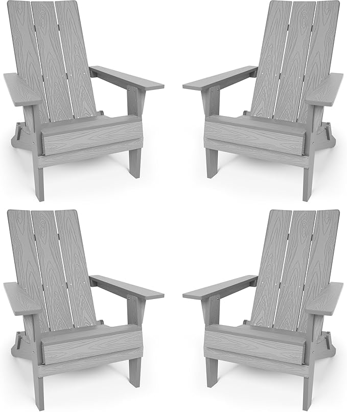 YEFU Adirondack Chairs Set of 4:Oversize Folding - 400lb Weight Capacity - Plastic Adirondack Chairs - High Back Like Wooden - All-Weather Use for Outdoor/Patio/Fire Pit/Garden/Camping - (Grey)