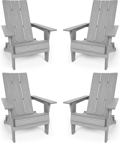 YEFU Adirondack Chairs Set of 4:Oversize Folding - 400lb Weight Capacity - Plastic Adirondack Chairs - High Back Like Wooden - All-Weather Use for Outdoor/Patio/Fire Pit/Garden/Camping - (Grey)