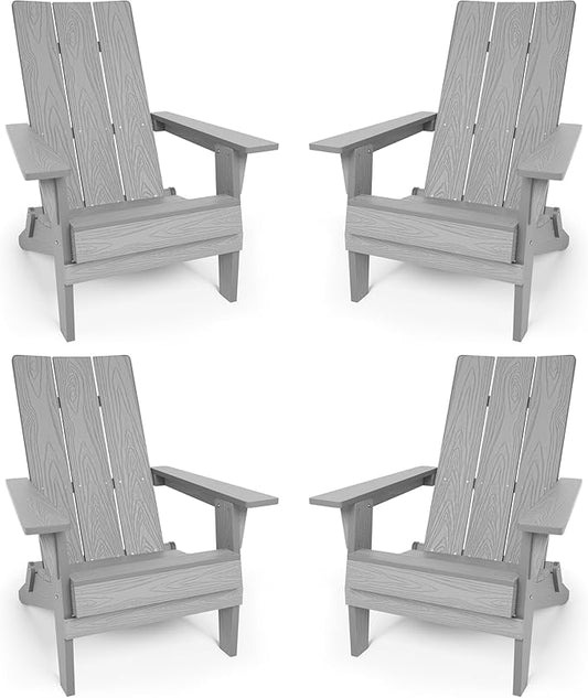 YEFU Adirondack Chairs Set of 4:Oversize Folding - 400lb Weight Capacity - Plastic Adirondack Chairs - High Back Like Wooden - All-Weather Use for Outdoor/Patio/Fire Pit/Garden/Camping - (Grey)