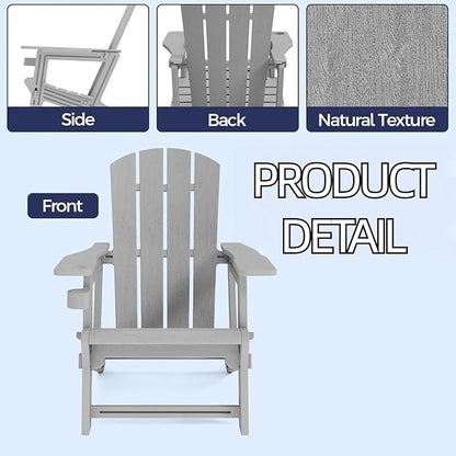 FONTOI Adirondack Chair, Plastic Adirondack Chair with Cup Holder, Outdoor Weather Resistant Lawn Furniture, 400 LBS Capacity Recliner, Garden Backyard Patio Without Screws Install, Grey