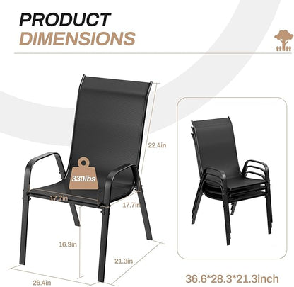 TLSUNNY Patio Chairs, Stackable Textilene Outdoor Dining Furniture for All Weather, with 17.7″ Wide Seat & Metal Frame, for Garden, Backyard, Deck, Restaurant, Poolside (4, Black, 26.4″)