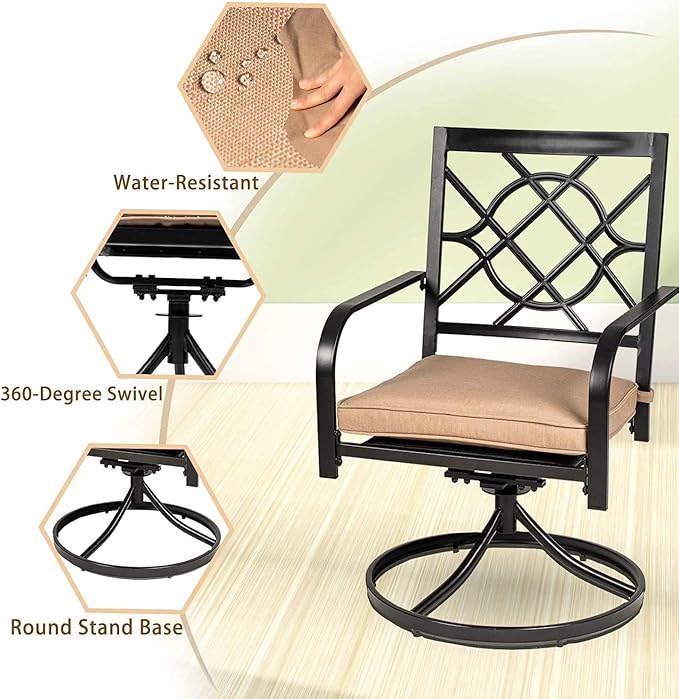 SUNCROWN Outdoor Dining Swivel Chairs Set of 4, Metal Frame Patio Chair Rocker with Brown Cushion for Garden, Bistro - Photo 4