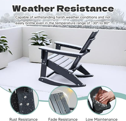 PROHIKER Adirondack Rocking Chair, HDPE All Weather Outdoor Patio Chair with High Backrest and Footboard, Indoor Adirondack Rocker for Lawn Garden Porch Backyard, Black