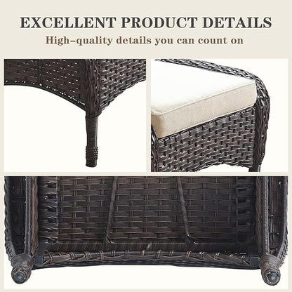 Belord Outdoor Ottomans for Patio Foot Rest - 25 Inch PE Wicker Foot Stool Set of 2 with Removable Cushions for Patio Furniture Sets,All Weather Rattan Ottoman for Balcony Backyard Brown