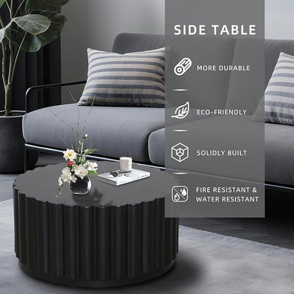 Afterglow Round Petal Shape Coffee Table, Modern Outdoor Indoor Side Table, Black