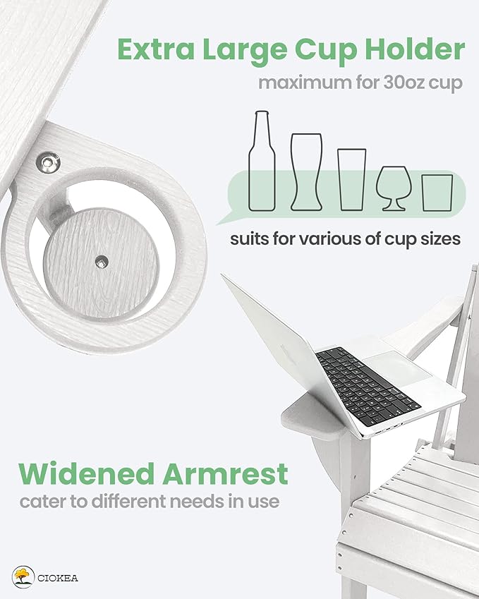 Ciokea Folding Adirondack Chair 2 Pack+ Adirondack Outdoor Side Table 1 Pack (White)