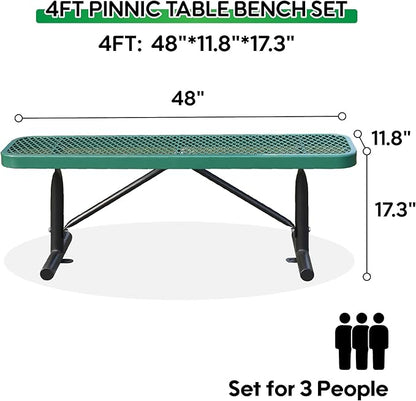 4FT Metal Park Bench for Outside, All-Weather Thermoplastic Coating Outdoor Bench with Anchor, Commercial Heavy Duty Benches for Shopping Malls, Stores, Parks, Patios, Decks, Green