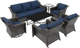 7 Pieces Outdoor Conversation Furniture Set - 77" Patio Sofa, 2 Armchairs, 2 Swivel Glider Chairs, 1 Side Table - Photo 7