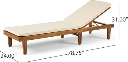 Great Deal Furniture Yvette Outdoor Acacia Wood Chaise Lounge and Cushion Set, Teak and Cream, 309788