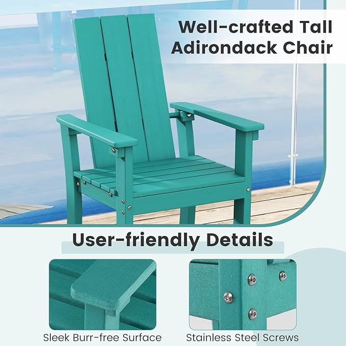 Giantex 52” Tall Adirondack Chair Set of 4, HDPE Outdoor Bar Stool with Ergonomic Backrest, Armrests, Footrest, Fire Pit Chair, All Weather Patio Bistro Chair for Yard, Garden, Lawn Chair (Turquoise)