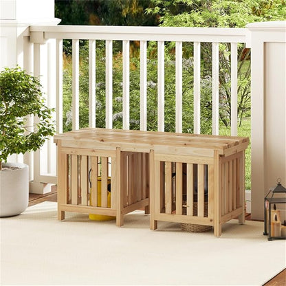 Wooden Garden Bench with Planter Boxes, Outdoor Patio Seat with Built-in Flower Pots, Rustic Elevated Planter Bench for Yard, Lawn, Backyard Seating & Gardening, Wooden Garden Benches with Planters