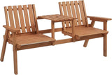 Outsunny Patio Bench, Garden Bench with Middle Table and Umbrella Hole, Wooden Outdoor Bench for Patio, Porch, Poolside - Photo 1