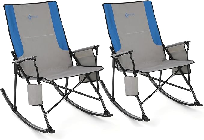 ARROWHEAD OUTDOOR 2-Pack Foldable Rocking Camp Chair with Large Cup Holder, Side Pocket, Space-Saving Folding, Enhanced Swinging Rocker for Camping, Fishing, Patio