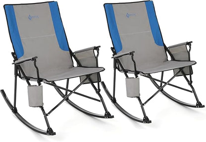 ARROWHEAD OUTDOOR 2-Pack Foldable Rocking Camp Chair with Large Cup Holder, Side Pocket, Space-Saving Folding, Enhanced Swinging Rocker for Camping, Fishing, Patio
