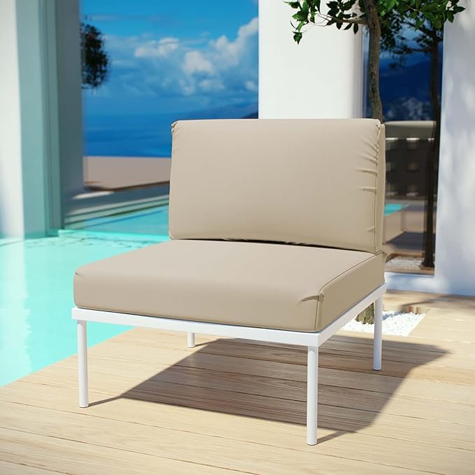 Modway EEI-2600-WHI-BEI Harmony Outdoor Patio Aluminum, Armless Chair, White Beige - Photo 2