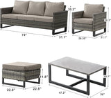 Rilyson Wicker Outdoor Patio Furniture Set - 6 Piece Patio Conversation Set with 2 Armrest Chairs, 2 Rattan Ottoman - Photo 2