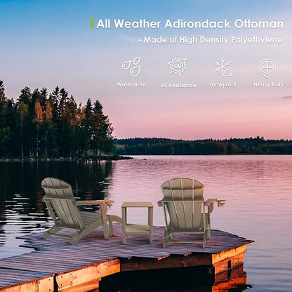 GREENVINES Adirondack-Ottoman | Wood Grain | HDPE Plastic | Outdoor Footrest | All Weather | Foot Rest | Foot Stool | Desert Brown | for Adirondack Chair