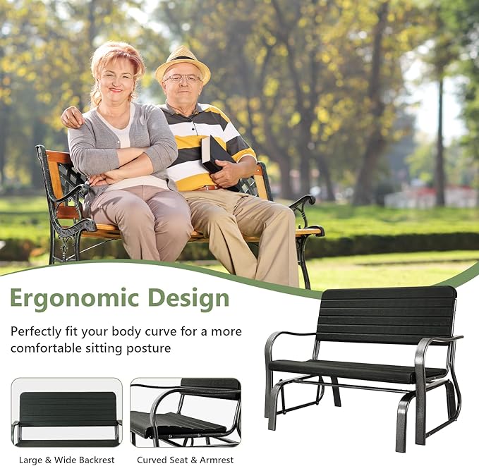 Tangkula Outdoor Glider Bench, Porch Glider Loveseat Swing Bench with w/Steel Frame, 2-Seat Rocking Chair for Porch - Photo 8