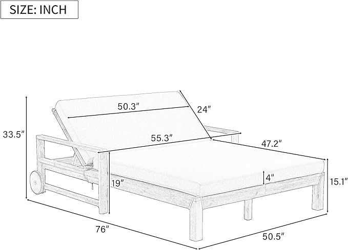 Polibi 4-Position Adjustable Outdoor Double Chaise Lounge Chair for 2 Persons - Photo 2